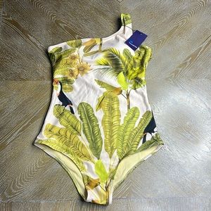 ZERON METER One Shoulder Tucan Tropical Print One Piece Swimsuit XL